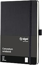 Sigel CO122 Notizbuch A5 liniert schwarz, Hardcover, 194 nummerierte Seiten, nachhaltiges Papier, mit Inhaltsverzeichnis, Stiftschlaufe, Falttasche, Gummibandverschluss, Conceptum