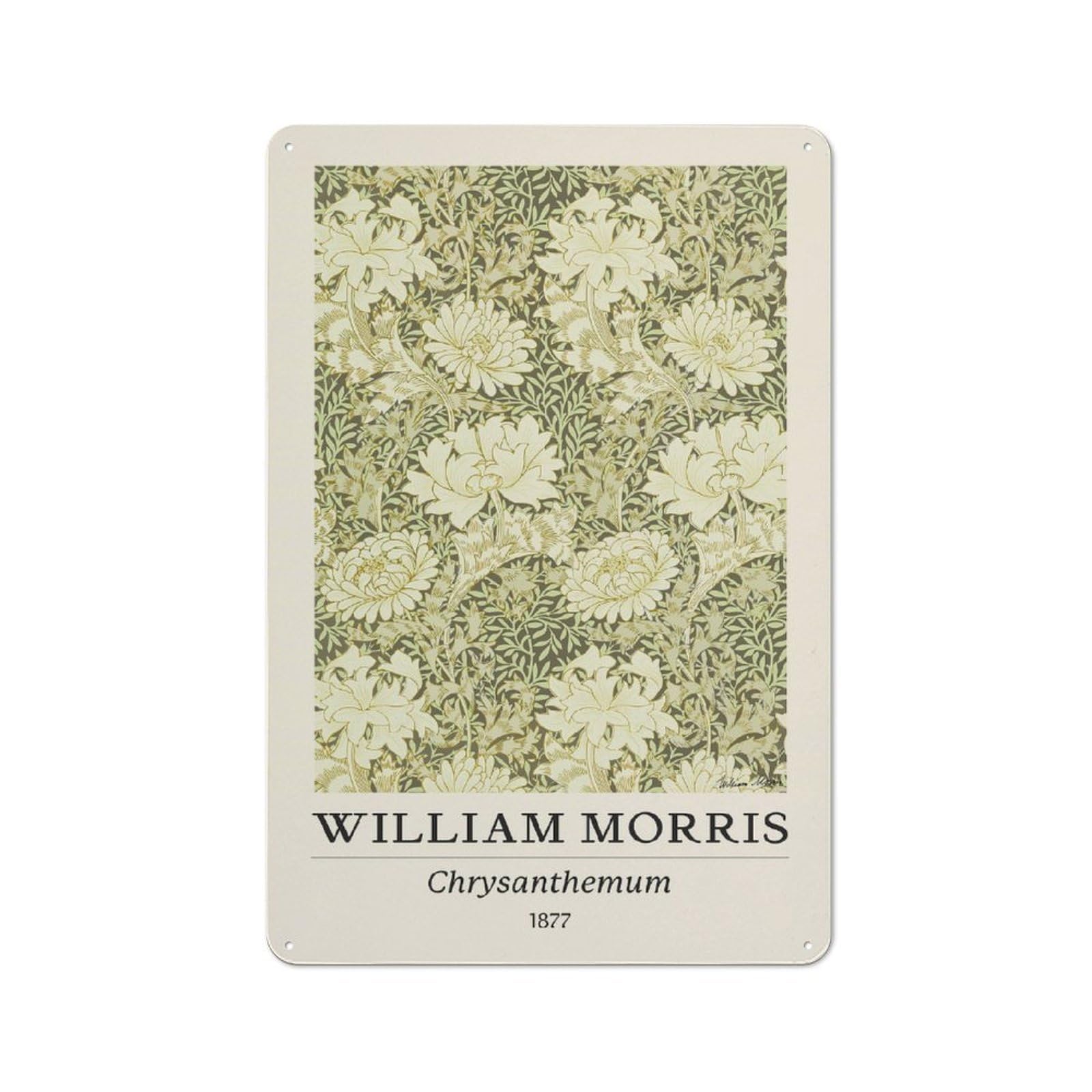 Vintage Tin Sign 30x20cm with William Morris Chrysanthemum Botanical for Garage Or Workshop, for Metal Sign Collectors, for Cafés, Pubs And Restaurants