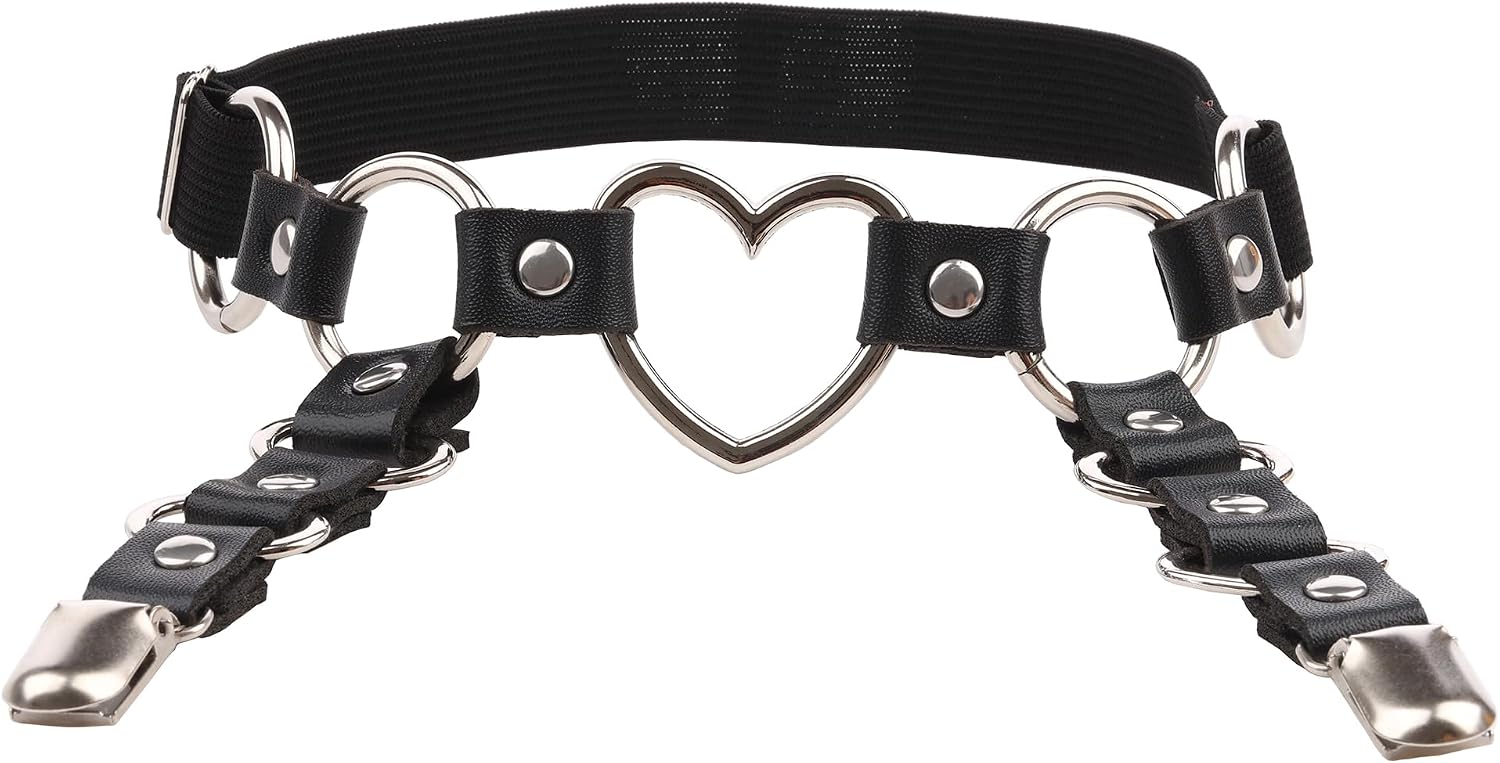 FM FM42 Multicolor PU Simulated Leather O Ring Love Heart Ring with Anti-Slip Clips Adjustable Elastic Garter