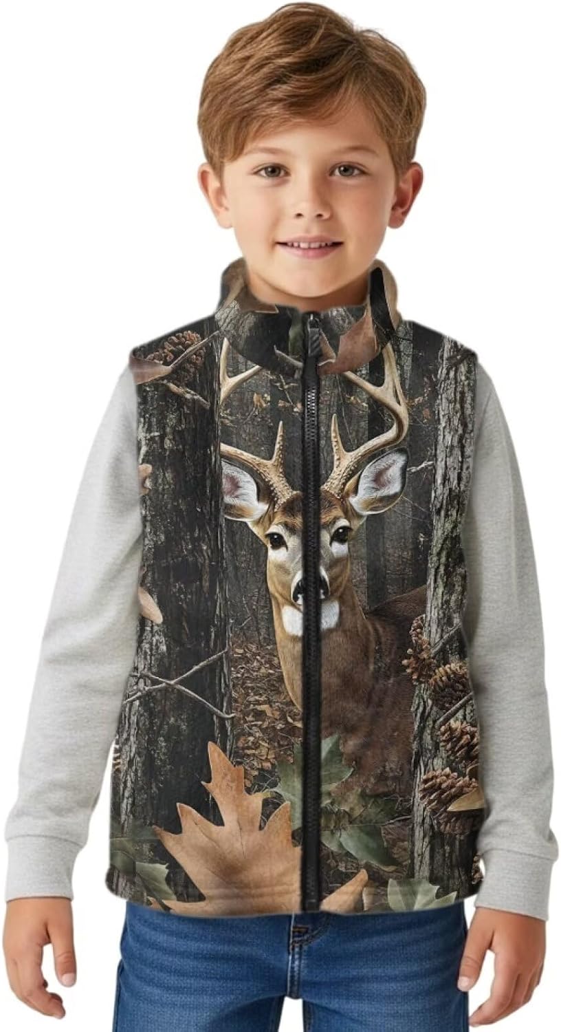 Kids Fleece Vest Girls Boys Sleeveless Jacket Size 2-12, Zip Stand-up Collar Winter Outerwear with Pockets