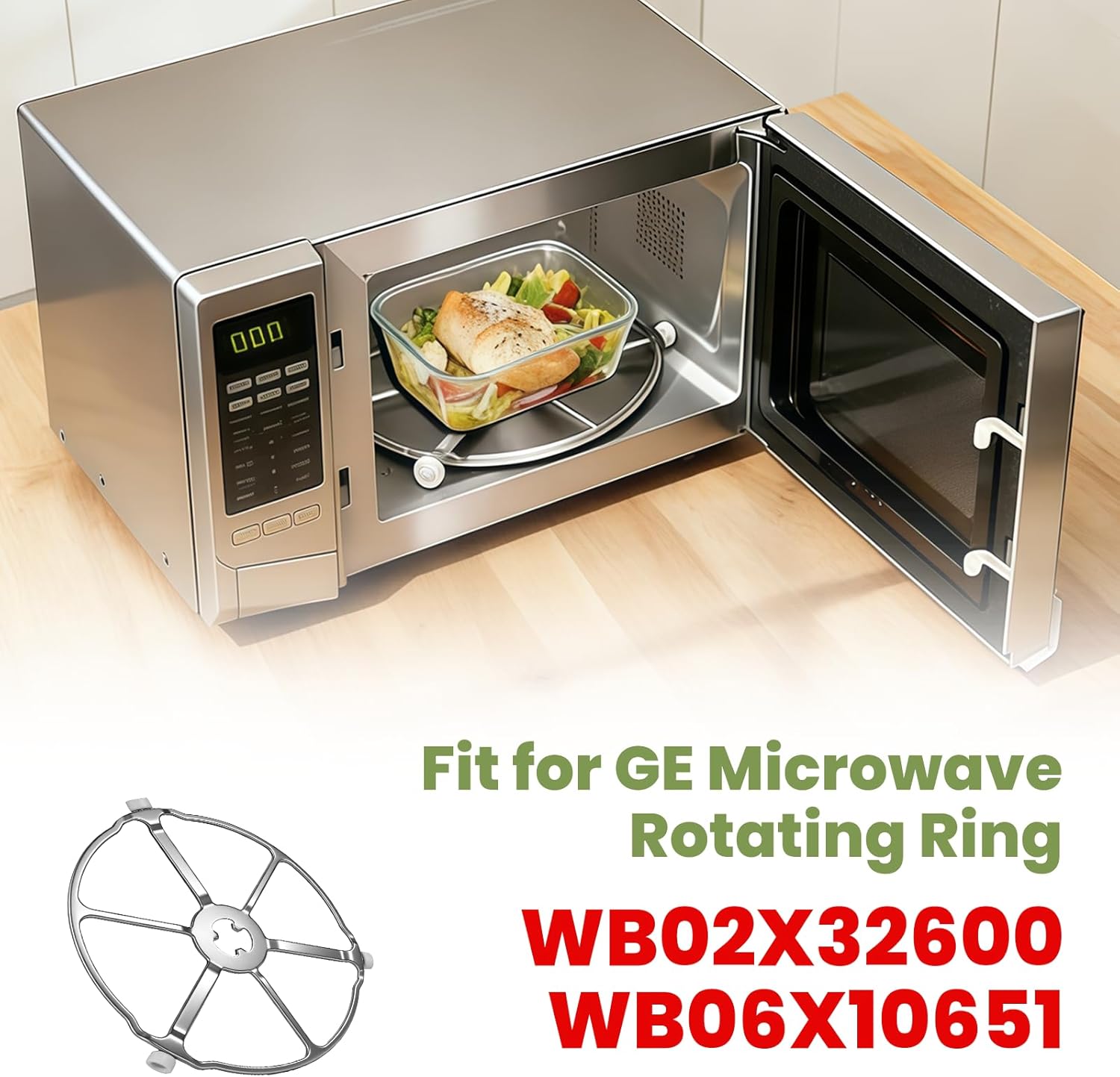 WB02X32600 WB06X10651 Microwave Rotating Ring Compatible with GE JT3800SH8SS ZSB9131N1SS ZSC1001KSS01 Models, Glass Turntable Tray Support Replaces 4929164 AP6871921 EAP12709805