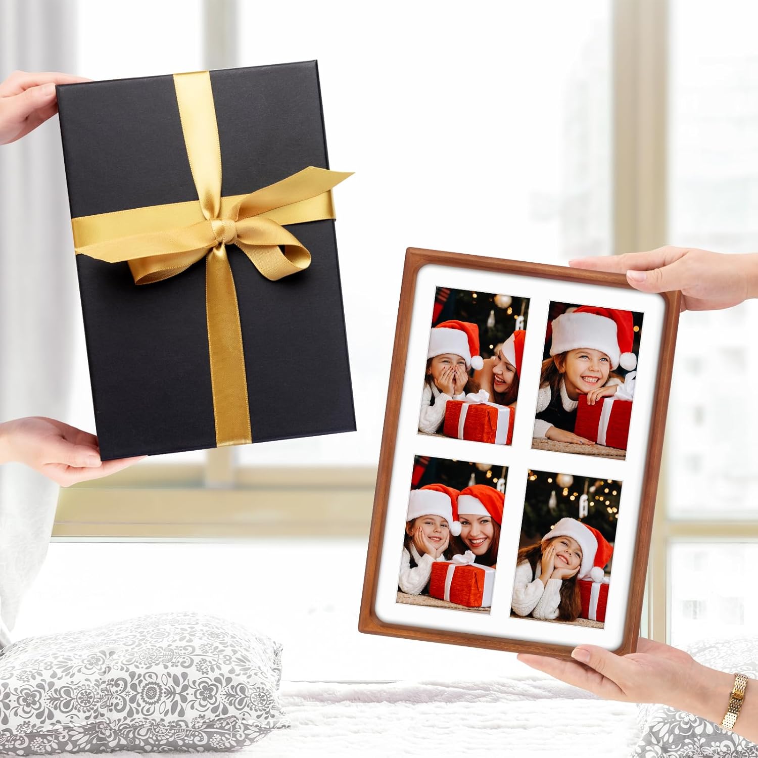 Golden State Art, 4x6 Collage Picture Frame - Solid Wood with Real Glass - Multi Picture Frame for (4) 4x6 Photos or One 9.5x13.5 Print - Rounded Corner Design - Collage Wall Decor - Brown - Image 9