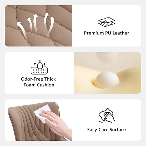 Miniatura 7 de YOUTASTE Silla de oficina color caqui, moderna silla de escritorio sin brazos con respaldo, silla giratoria ajustable de piel sintética con ruedas,