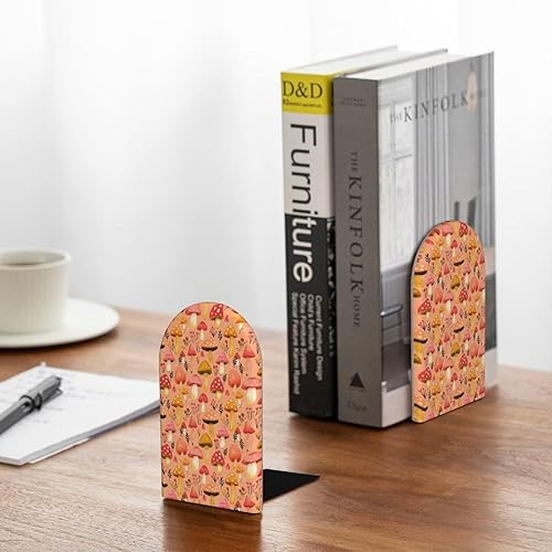 Miniatura 4 de Book Ends for Shelves 1 Pair - Retro Mushroom Flowers Print Wood with Metal Base Bookends for Heavy Books, Book Stand Organizer Holder for Books