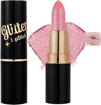 Metallic Shine Glitter Lipstick | Nude Pink Matte Finish | Long Lasting & Waterproof Highly Pigmented Lip Color for Women
