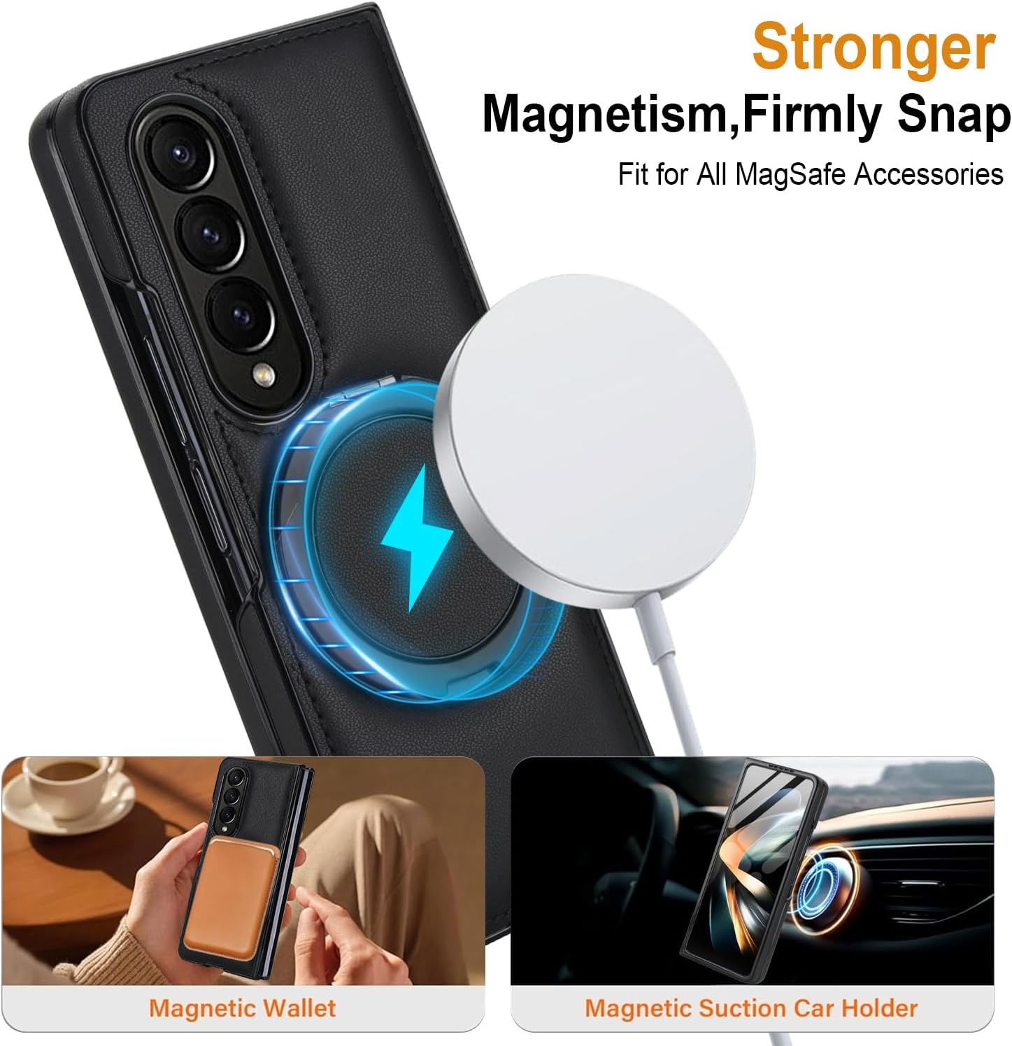 Case for Samsung Galaxy Z Fold 3,Kickstand 360° Rotatable Stand Case with Screen Protector,PU Leather Support Wireless Charging,Anti-Shock, Anti-Fall Cover for Galaxy Z Fold 3 (Black) image 5