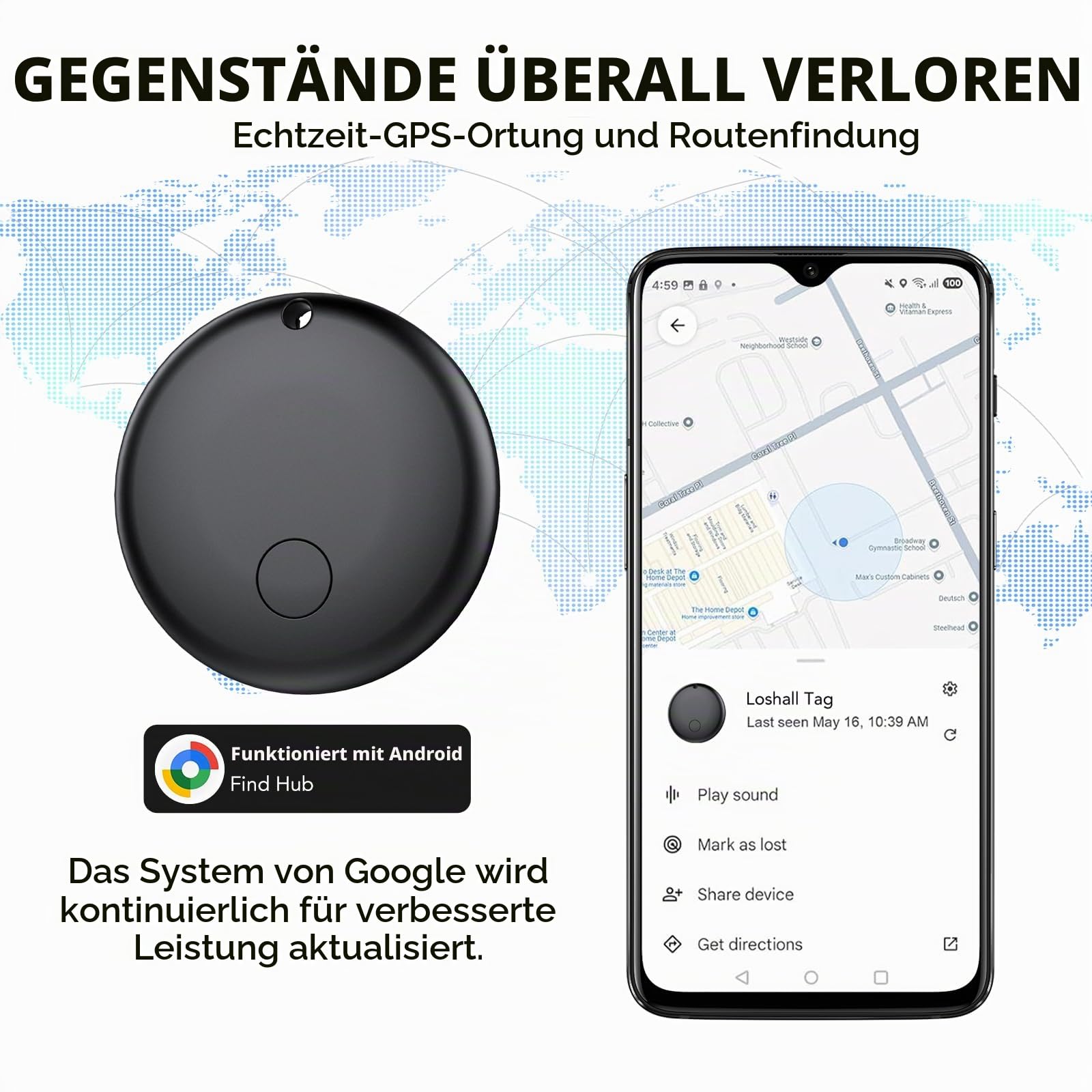Air Tracker Tag Android Smart Tag, Schlüsselfinder KeyFinder kompatibel mit Google Mein Gerät Finden APP (Android NUR), Bluetooth Key Finder für Gepäck/Taschen/Koffer/Brieftasche (4Pack Weiß)