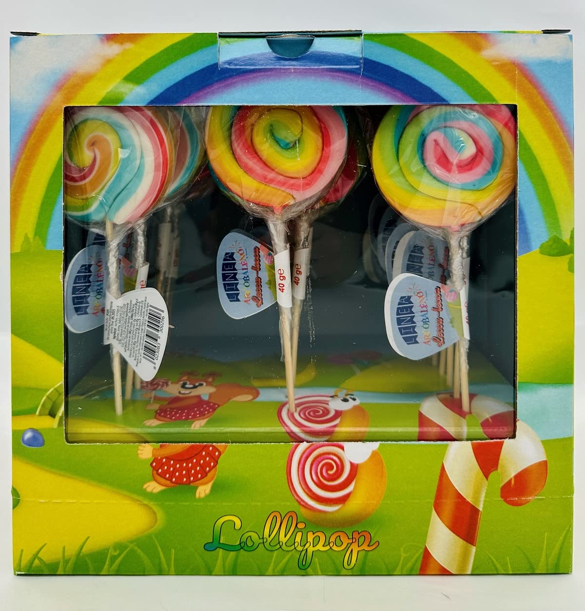 confezione lecca lecca arcobaleno gusto frutta espositore 24 pz 40 gr Rossini's