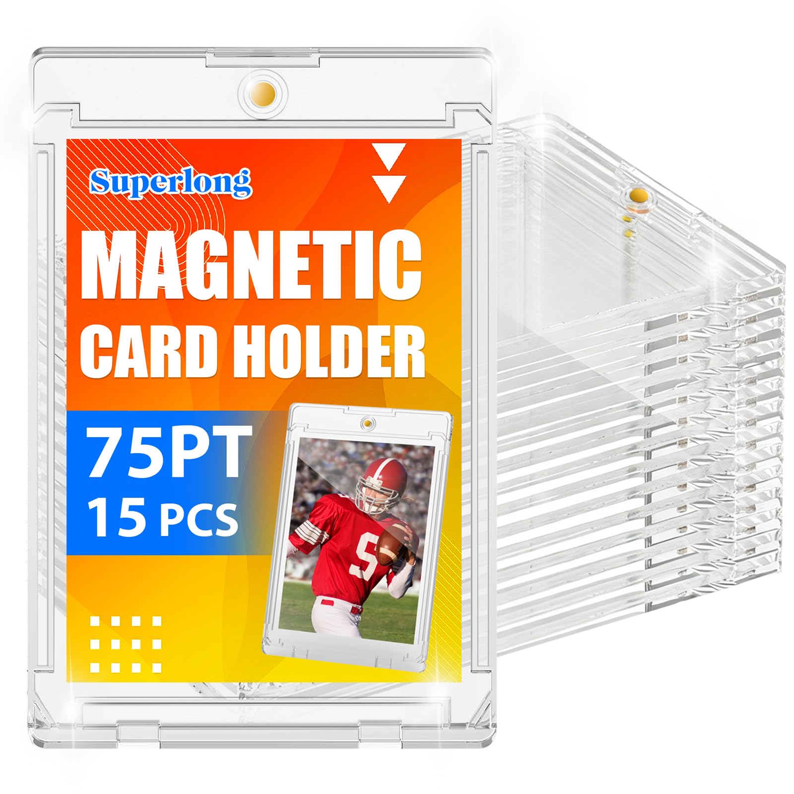 Superlong 15 Packs 75pt Magnetic Card Holders for Trading Cards | 0.22" Slim Profile, U-V…