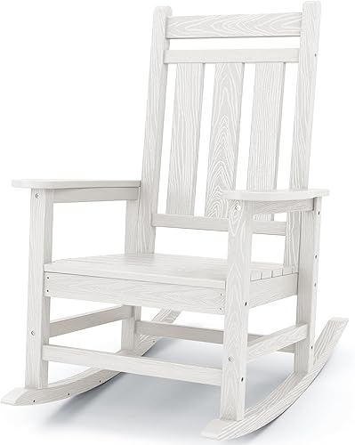 KINGYES Mecedora de gran tamaño para exteriores, sillas mecedoras de patio para todo tipo de clima para porche, mecedoras de patio al aire libre de