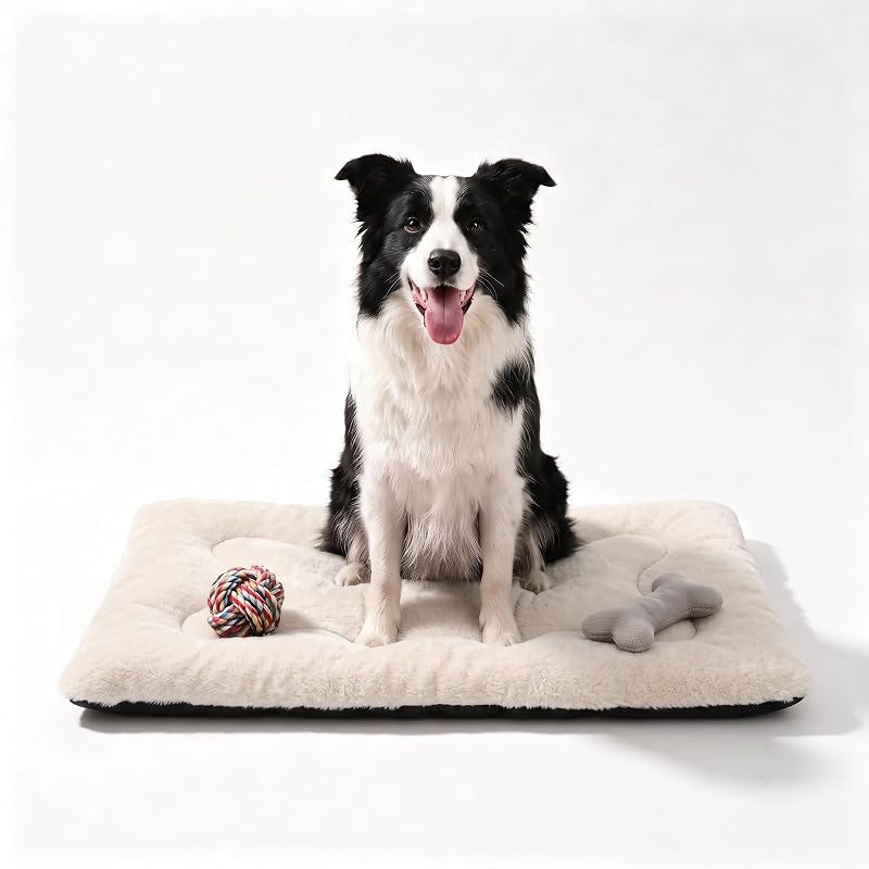 Tapete para Cama de Cachorro Lavável com Pelo Sintético Macio poimerk Bege Grande, 91,44 x 58,42 cm