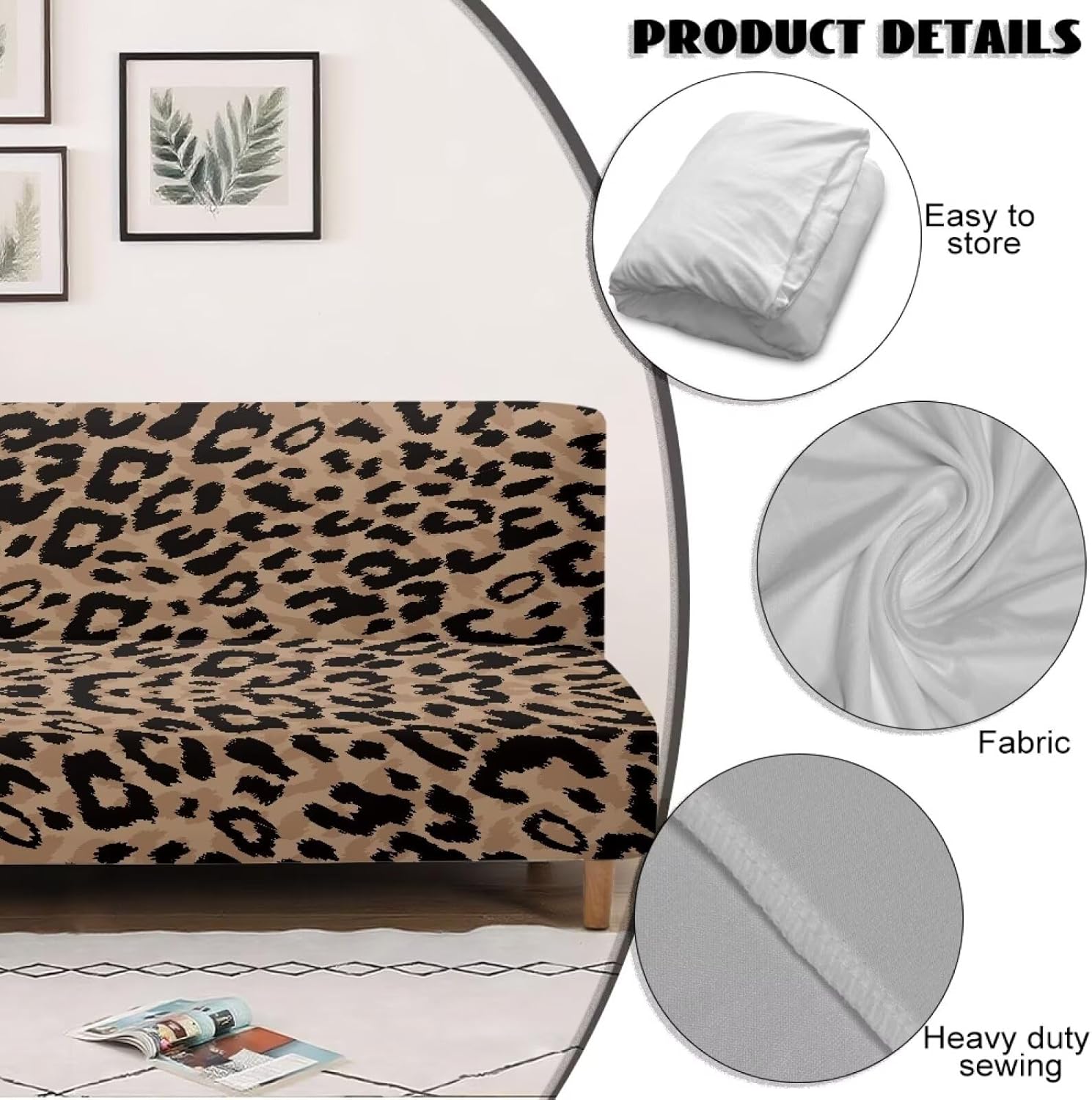 Leopard Print Futon Cover Stretch Armless Sofa Covers Sofa Bed Covers Futon Slipcover Furniture Protector for Living Room Home Decor Washable