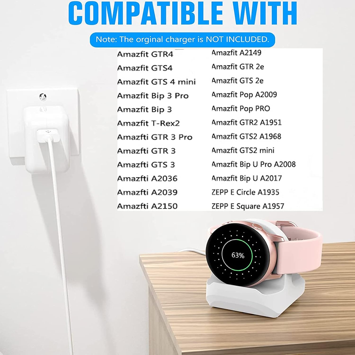 Compatible with Amazfit T-Rex 2 Charger Stand, Silicone Charging Stand Dock Station Holder for T-Rex 2/GTR 4/GTR 3/GTR 3 Pro/GTS 4/GTS 4 Mini/GTS 3/Bip 3 Pro/Bip 3/GTR 2e/GTS 2e/GTS 2 Mini