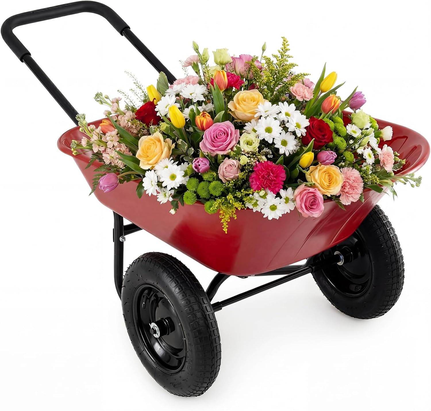 ARNOT Enlarged 2-Wheel Wheelbarrow, Easy Loading and Dumping Garden Cart, Heavy Duty Utility Dump Cart for Outdoor Lawn Yard Farm Ranch, Black