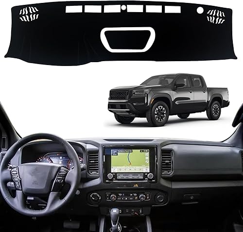 Tapete antideslizante para tablero de instrumentos compatible con Nissan Frontier 2022 2023 2024 Protector solar (borde negro)
