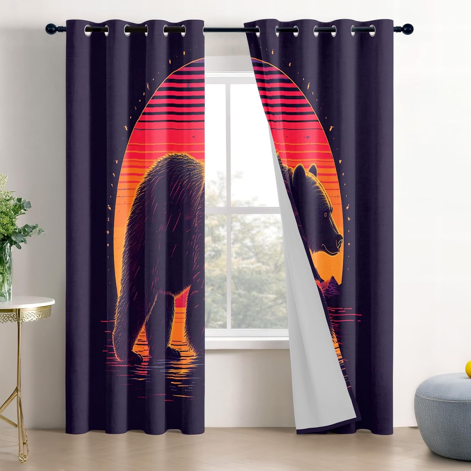 Bear Curtains 63 Inch Length - Wild Animal Wildlife Grizzly Patterned Blackout Curtains for Living Room Bedroom, Room Darkening Grommet Drapes Window Treatments, 2 Panel Set