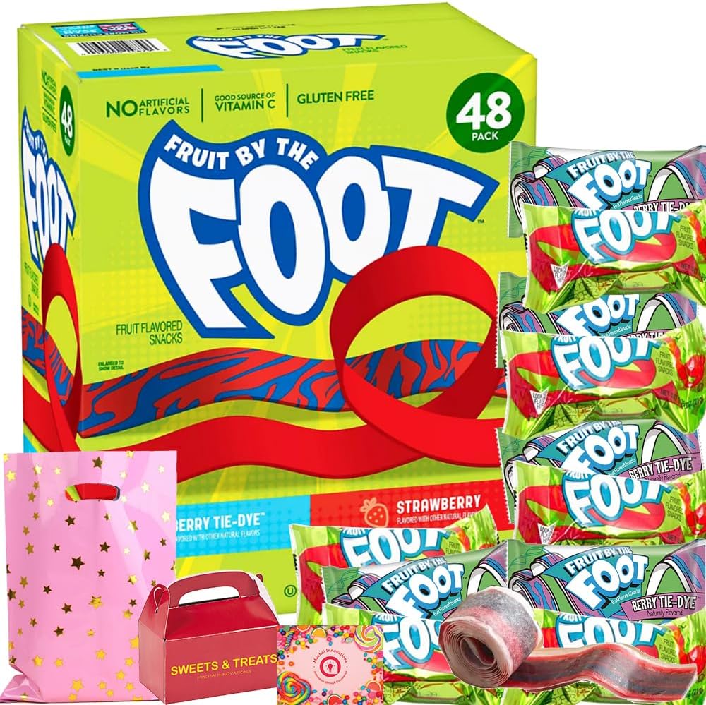 Fruit Snack | Fruit by the Foot Variety - Strawberry & Berry Tie Dye - Sweet Chewy | Natural Flavor Gluten Free | After School Lunch Picnic Birthday Party Dessert | Card Bag & Box Included - 48 Pack