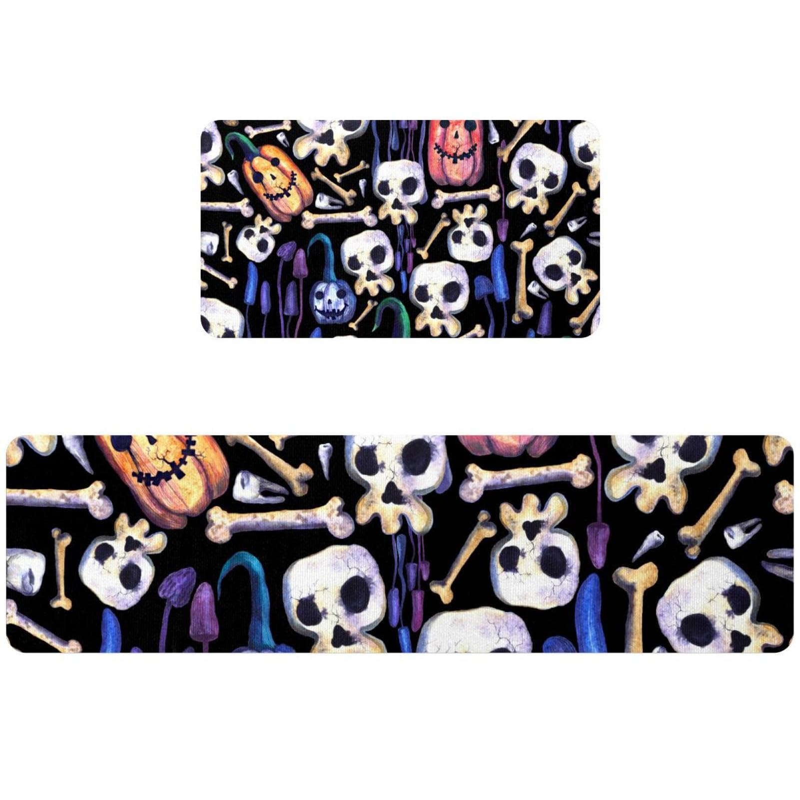 Alfombrilla de cocina de Halloween antideslizante y absorbente con calaveras divertidas