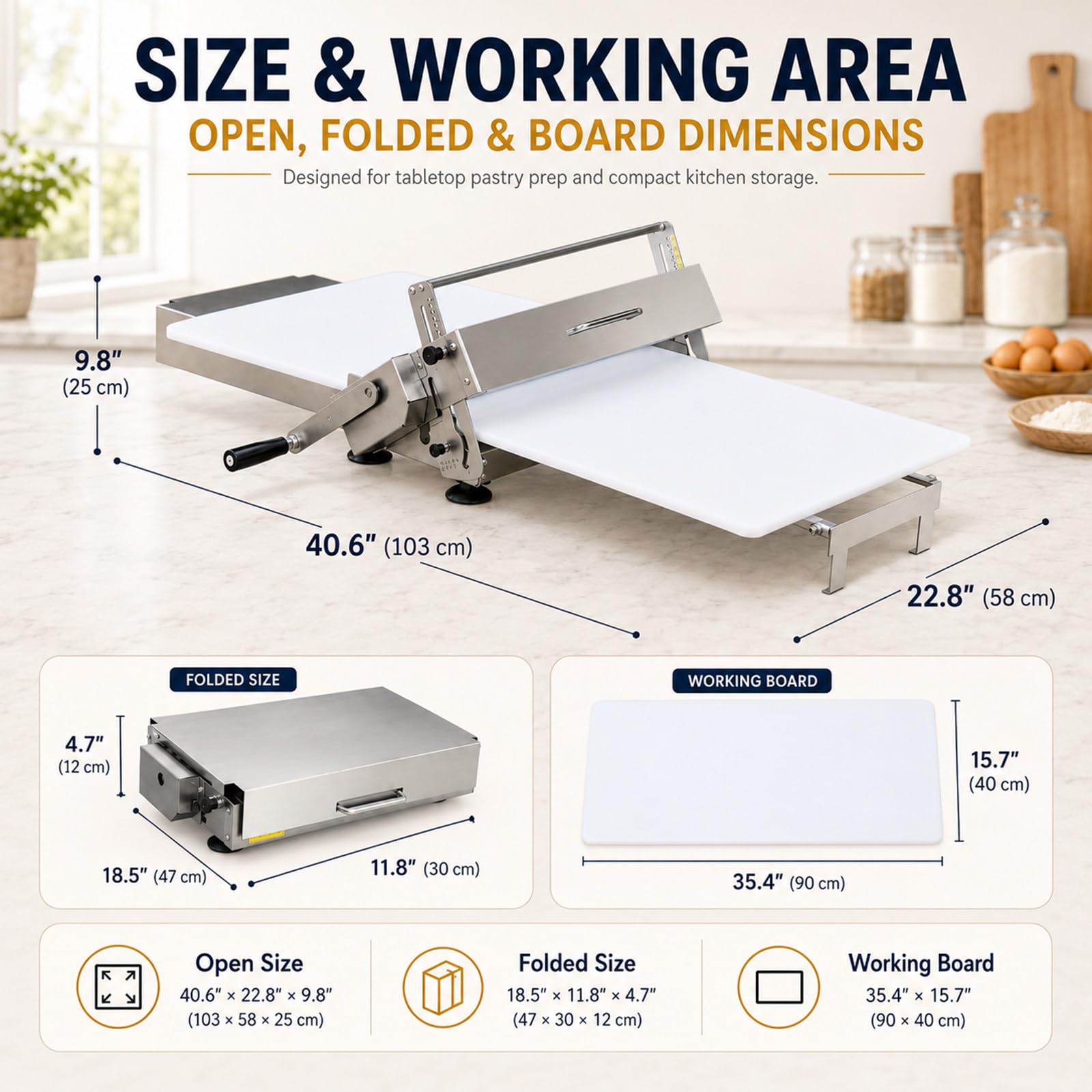 Manuelle Teigausrollmaschine, 40 cm für Blätterteig, Tartes und Croissants