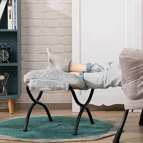 Miniatura 36 de HollyHOME Taburete reposapiés plegable de 15 pulgadas de alto, otomano plegable pequeño tapizado, taburete acolchado para sofá para silla perezosa,