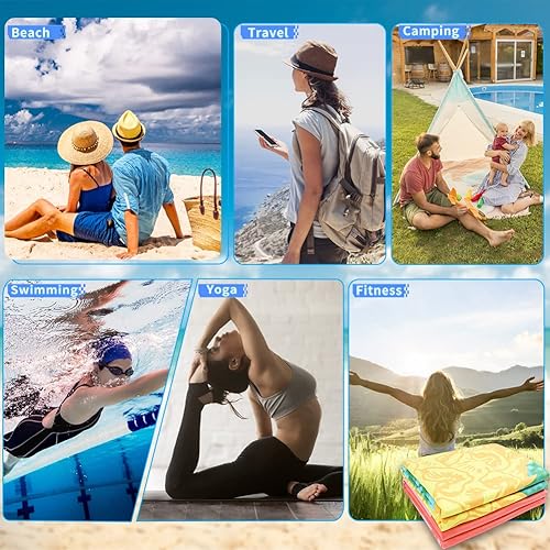 Miniatura 7 de Paquete de 2 toallas de playa ligeras de microfibra de 71 x 32 pulgadas, extra grandes, delgadas, sin arena, viajes, piscina, yoga, gimnasio,