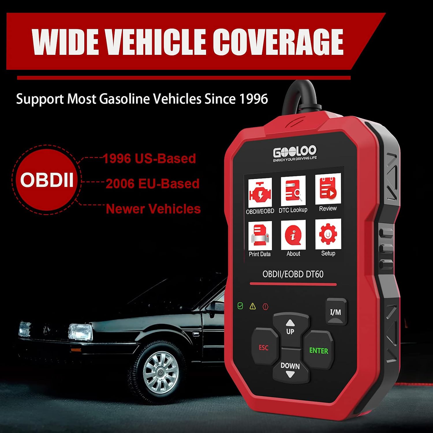 GOOLOO OBD2 Scanner Code Reader for Check Engine Light Car Diagnostic Tool Emission Analyzer, Auto Scan Tool DT60 for All OBDII Vehicles Since 1996