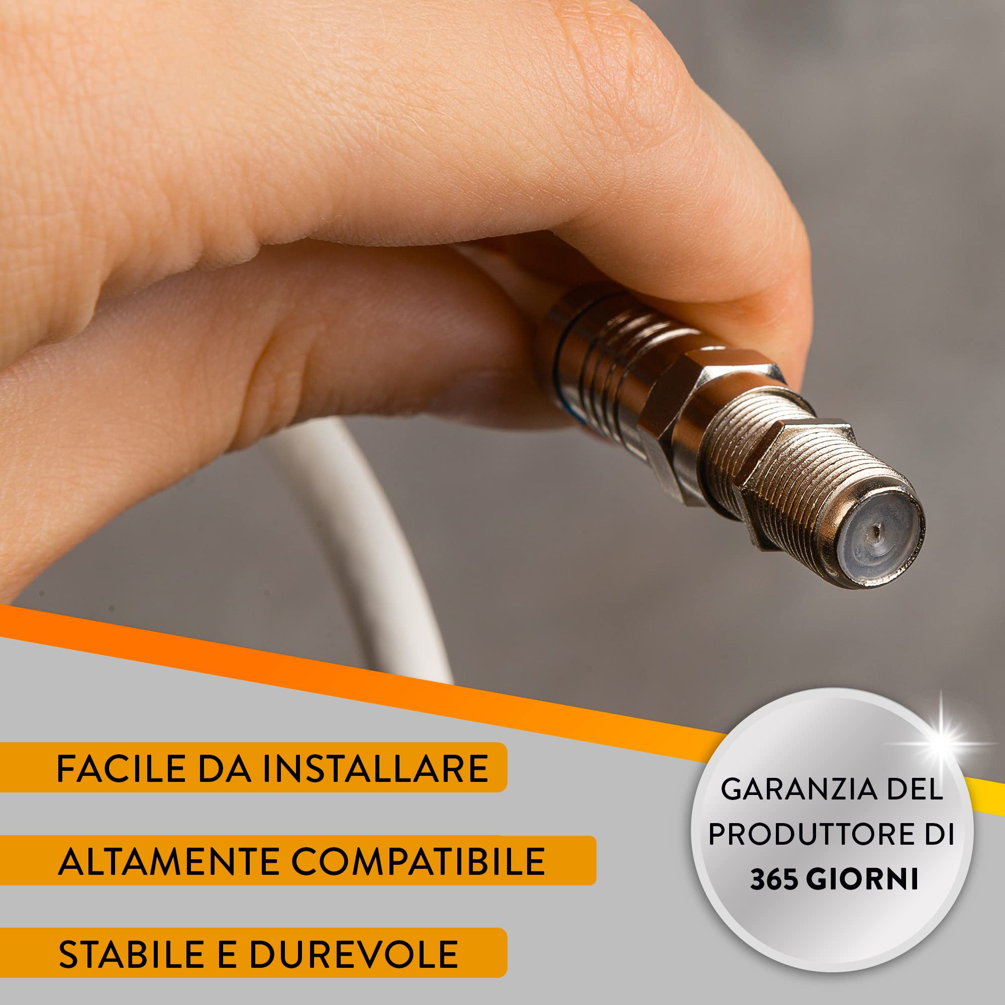 ASNQ Cavo Antenna TV 1 metri RG6 75 OHM - Cavo Coassiale premium ad Alta Velocità, per connessioni Internet, TV Digitale, Satellite, Antenna - Con 4 Connettori per prolunghe Cavi