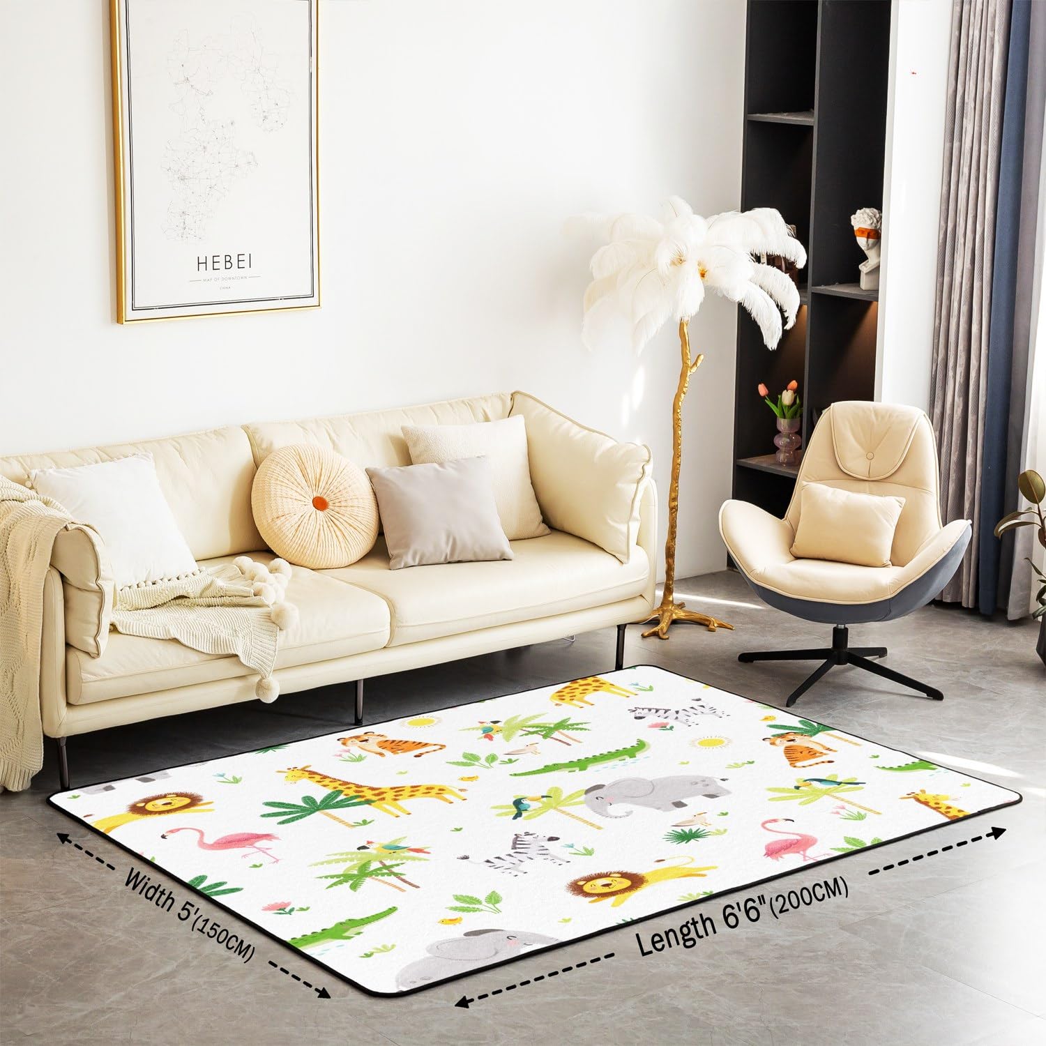 Dzieci safari zwierzę salon dywaniki dywanik 100 x 150 cm żłobek chłopiec kreskówka lew dżungla las dzika przyroda dekoracyjny dywan dla dzieci chłopców dziewcząt Kawaii flaming wewnętrzna mata
