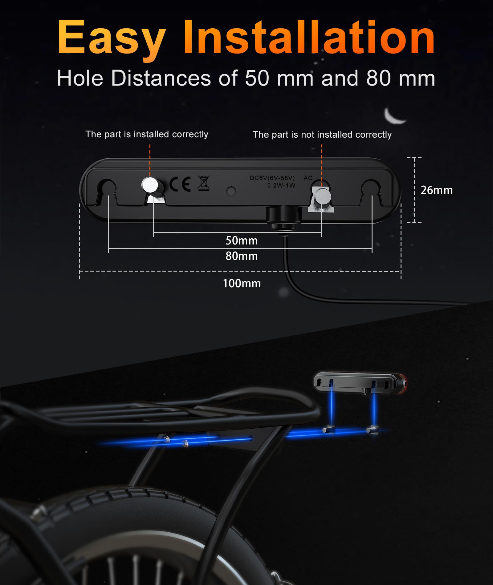 SYACHI Luce Posteriore Bici Elettrica Con Sensore Freno Per E-Bike, LED Superluminoso, Impermeabile IPX6, 6-48 V, 0,5 W Luce Posteriore da Ciclismo
