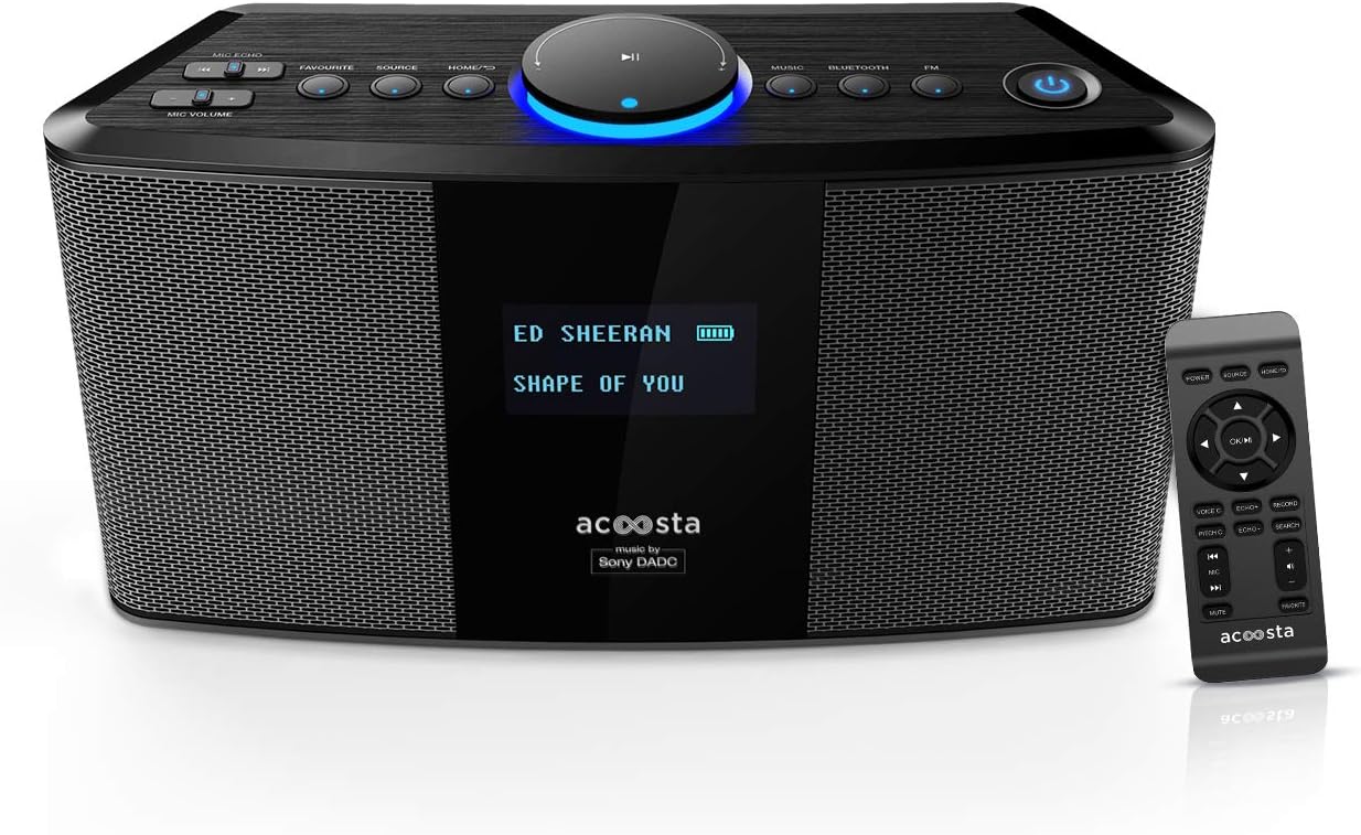 ACOOSTA UNO - 2000 watt PMPO, Preloaded 14000 Songs in 200 playlists by Sony DADC, Wireless Bluetooth Speaker with Loud Bass,Karaoke,PA System,FM Radio,Voice Recording,Upto 5hrs Playtime (Space Gray)