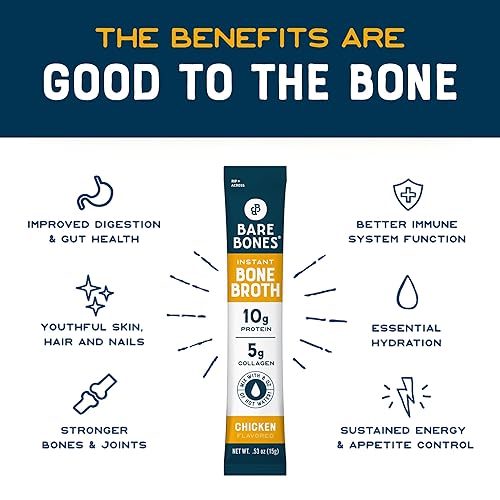 Miniatura 33 de Bare Bones Paquete de mezcla instantánea en polvo de caldo de hueso de limón y jengibre, 0.18 onzas de colágeno, 0.35 onzas de proteína, apto