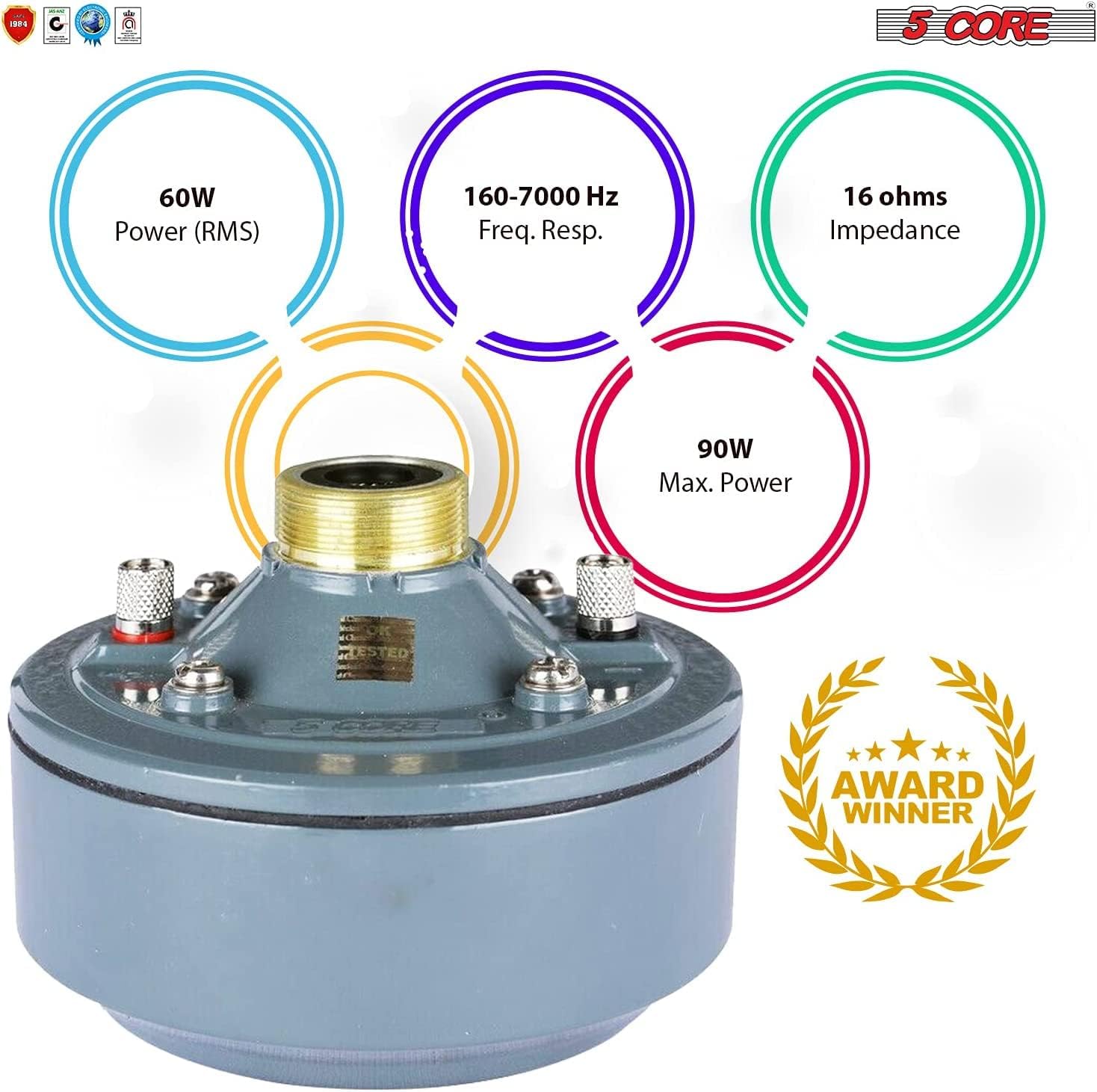 5 CORE Indoor Outdoor PA Horn Speaker - Waterproof Long Range Trumpet Horn Audio 22 Inch + Driver Compression Unit 600W PMPO - Trumpet 22 + DU60