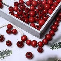 Vista 5 de 120 cuentas de madera rojas de 20 mm y 16 mm para macramé, cuentas espaciadoras de madera vintage de agujero grande