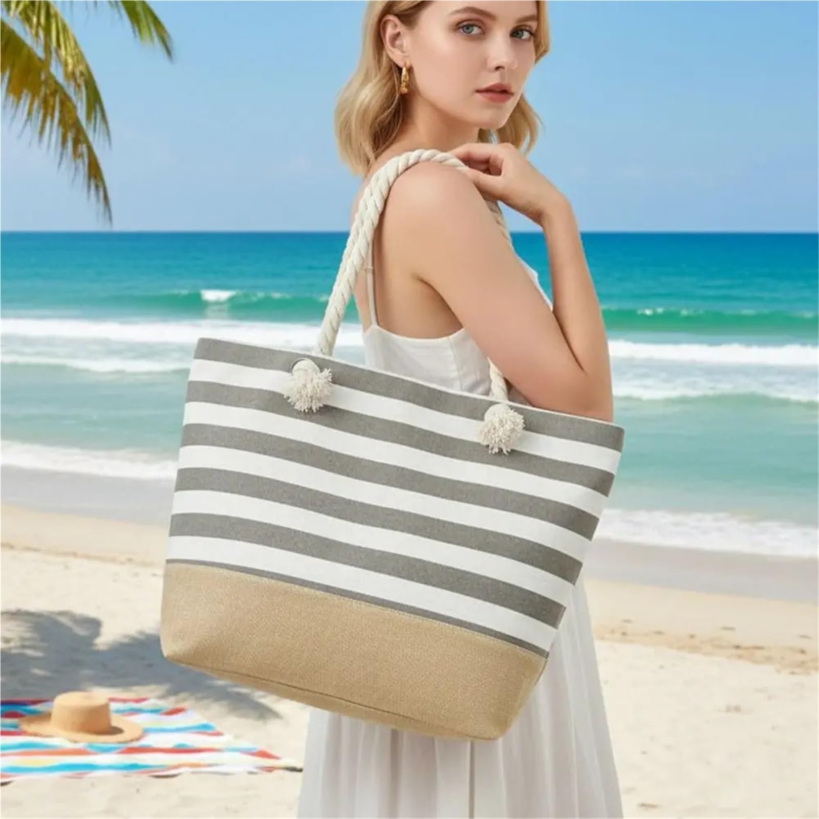 Bolso Tote De Playa A Rayas