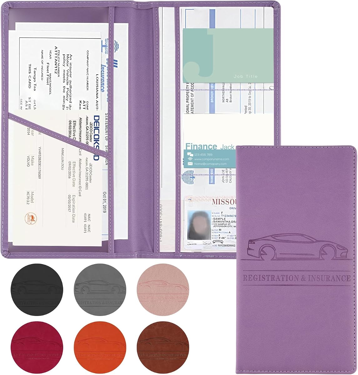 JUSTTOP 1 paquete de soporte para registro y seguro de coche, soporte para documentos de coche para tarjetas de licencia con cierre magnético, guantera de vehículo, organizador de coche para documentos, tarjetas, licencia (púrpura)
