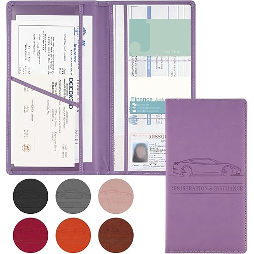JUSTTOP 1Pack Car Registration and Insurance Holder,Car Document Holder for Cards License with Magnetic Shut,Vehicle Glove Box Car Organizer for Documents, Cards, License(Purple)