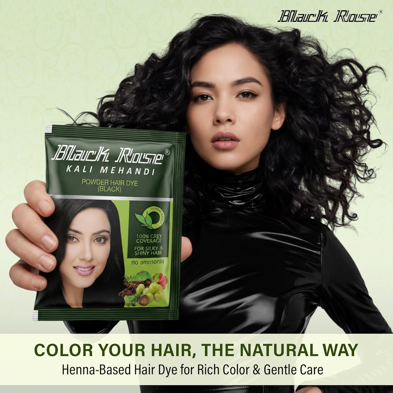 Black Rose Kali Mehndi Herbal Black Henna Hair Color | Natural Hair Dye for Men & Women | 5 Sachets (10g Each, Total 50g) | Powder