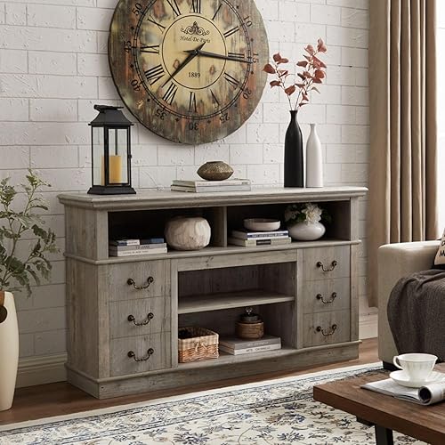 Miniatura 3 de Meihua Soporte de TV de granja para televisores de hasta 65 pulgadas con 2 puertas y armarios de almacenamiento, mesa consola central de