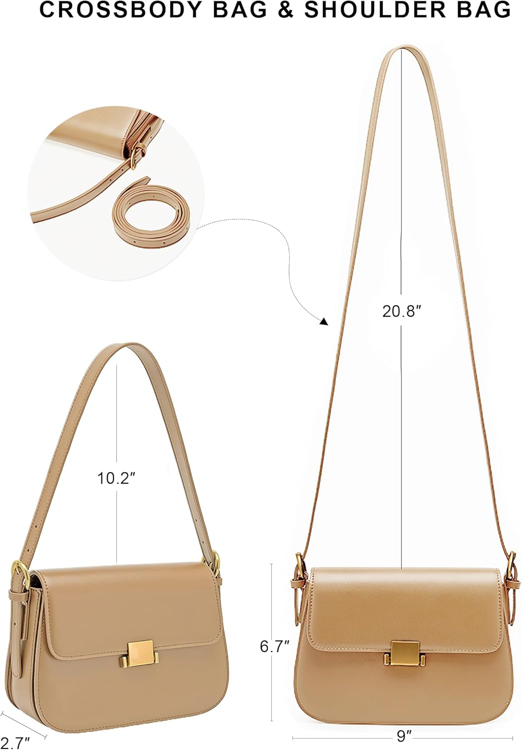 Zecmos Womens Shoulder Bag Genuine Leather Purses for Women Real Leather Crossbody Bags Small Handbag Clutch Purse - Image 3