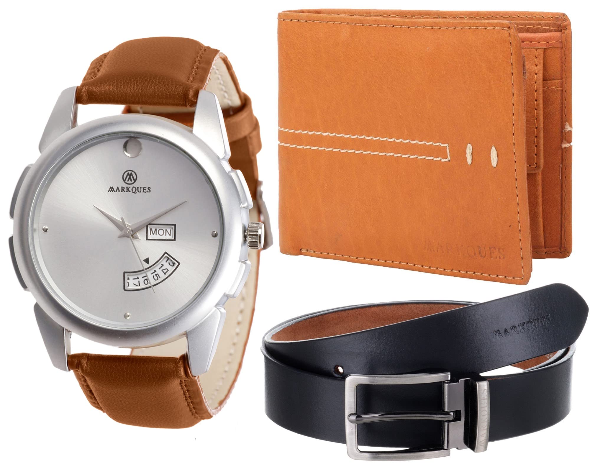 MARKQUES Day and Date Mens Watch, Leather Wallet and Belt 3 in 1 Combo Festival Gift Set for Men and Boys (STV-770904-VIN-04-EXE-01) (B0B7KGGSPD) Amazon Price History, Amazon Price Tracker