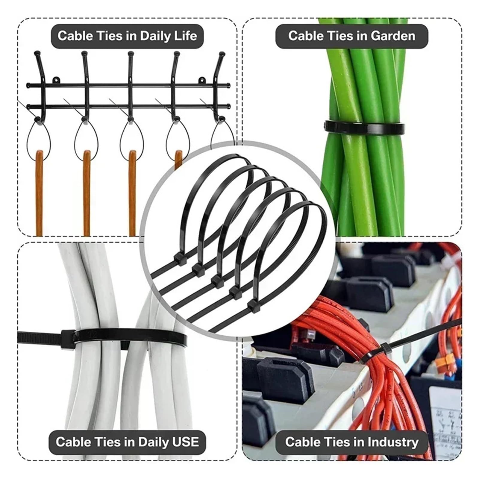 attache cable Attaches de câble autobloquantes en nylon, attaches cordon plastique, anneaux fixation câbles robustes, organisateur matériel boucle, sangles fil(Black(2.5x200mm),2000pcs)