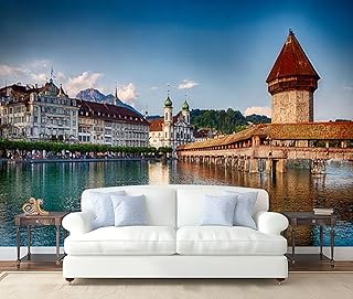 Wall Mural Peel and Stick kapellbr cke Old Footbridge Pictures Royalty Free Photos Large Wallpaper Self Adhesive Contact Paper Removable 3D Wall Sticker for Living Room Bedroom 69"x96"