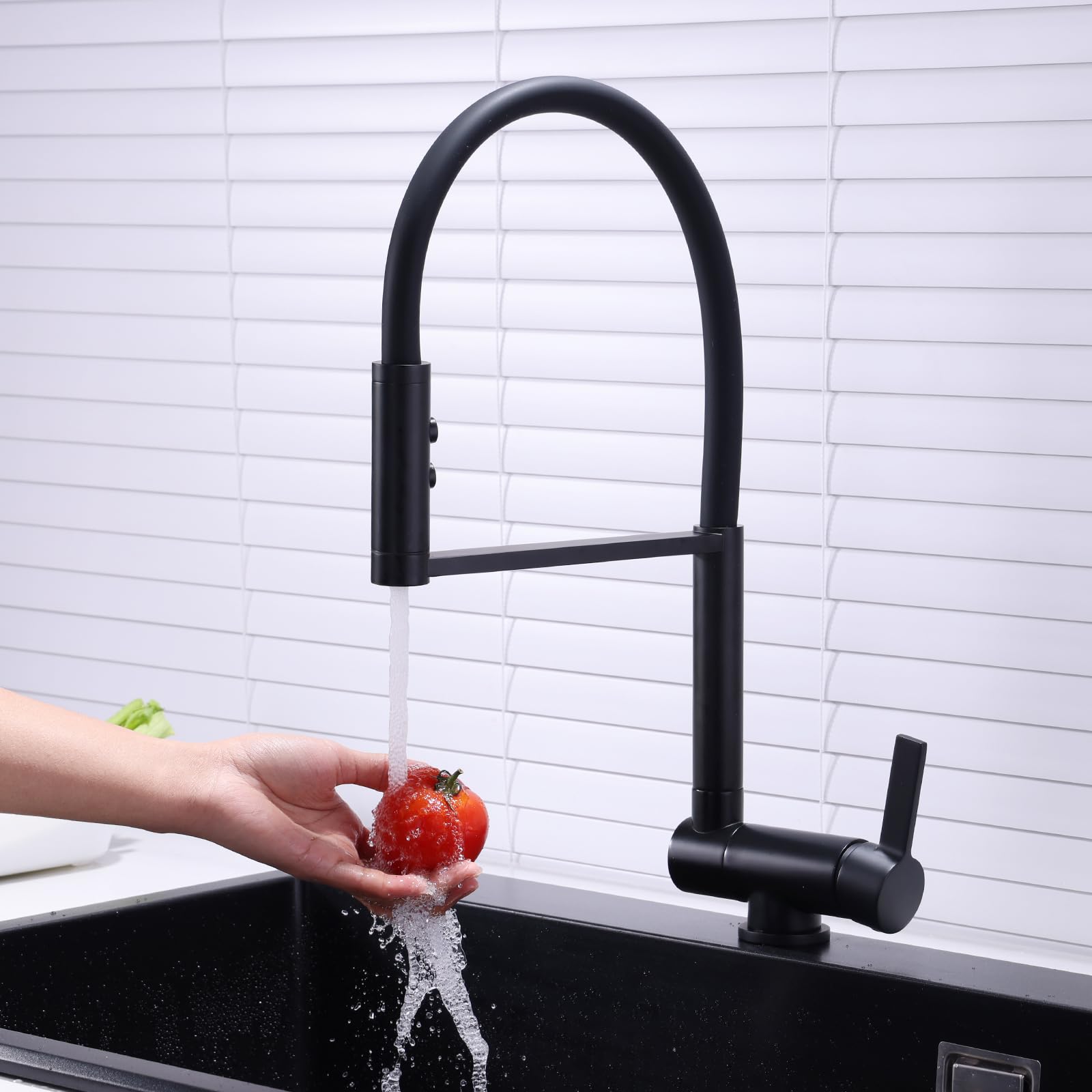 Rubinetto Lavello Cucina con Doccetta Nero Miscelatore Cucina Pieghevole Sottofinestra Rubinetti Cucina Flessibile con 2 Tipi di Spruzzo