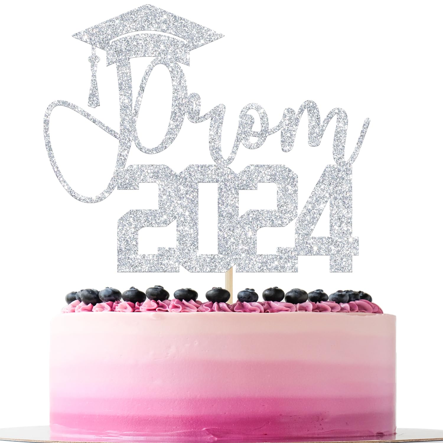 Prom 2024 Cake Topper, Graduation Prom Decorations, Prom Night Party Decor, Class of 2024 Graduation Party Decorations (Silver Glitter)