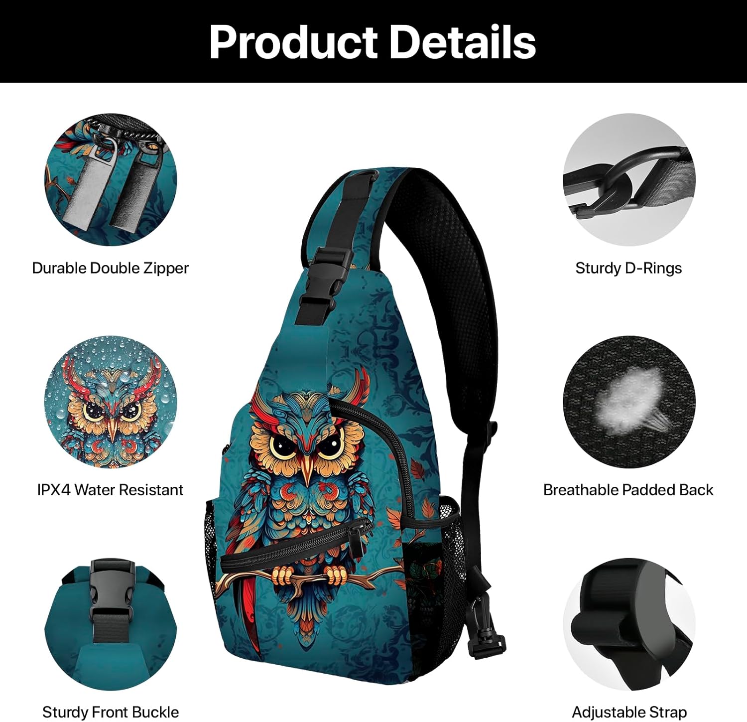 Owl Sling Bag Travel Sling Backpack Lightweight Casual Daypack Women Chest Bags for Outdoor Sport Climbing Runners - Image 4