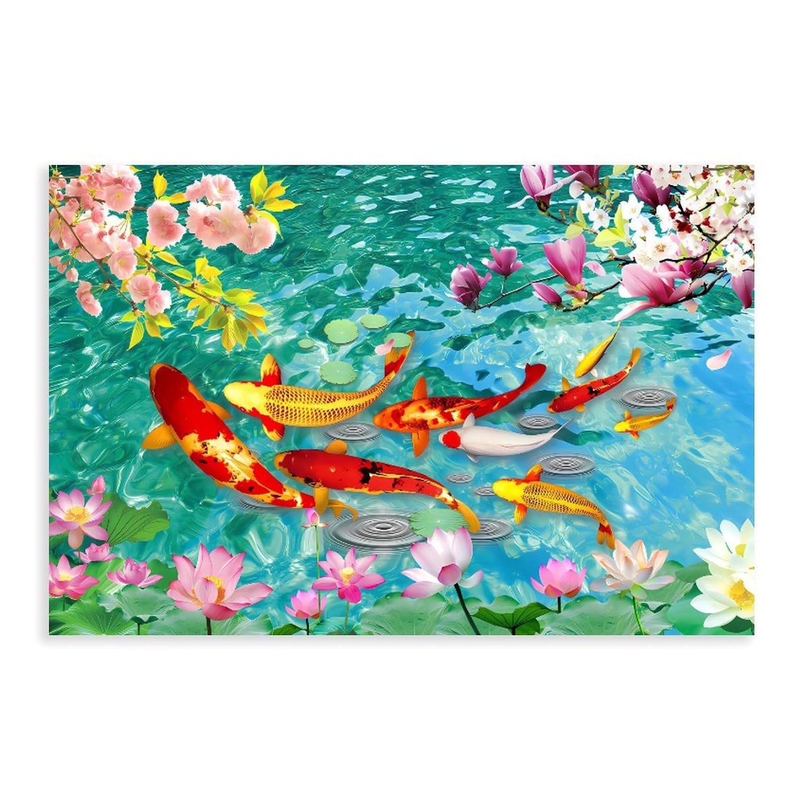 QNVJQKDSI Feng Shui Koi Fish Art Canvas Poster Bedroom Decor Landscape Office Room Decor Gift 20" L X 30" W