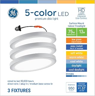 LED Surface Mount Indoor Floodlight, 15W, 5-Colors (3 Pack)