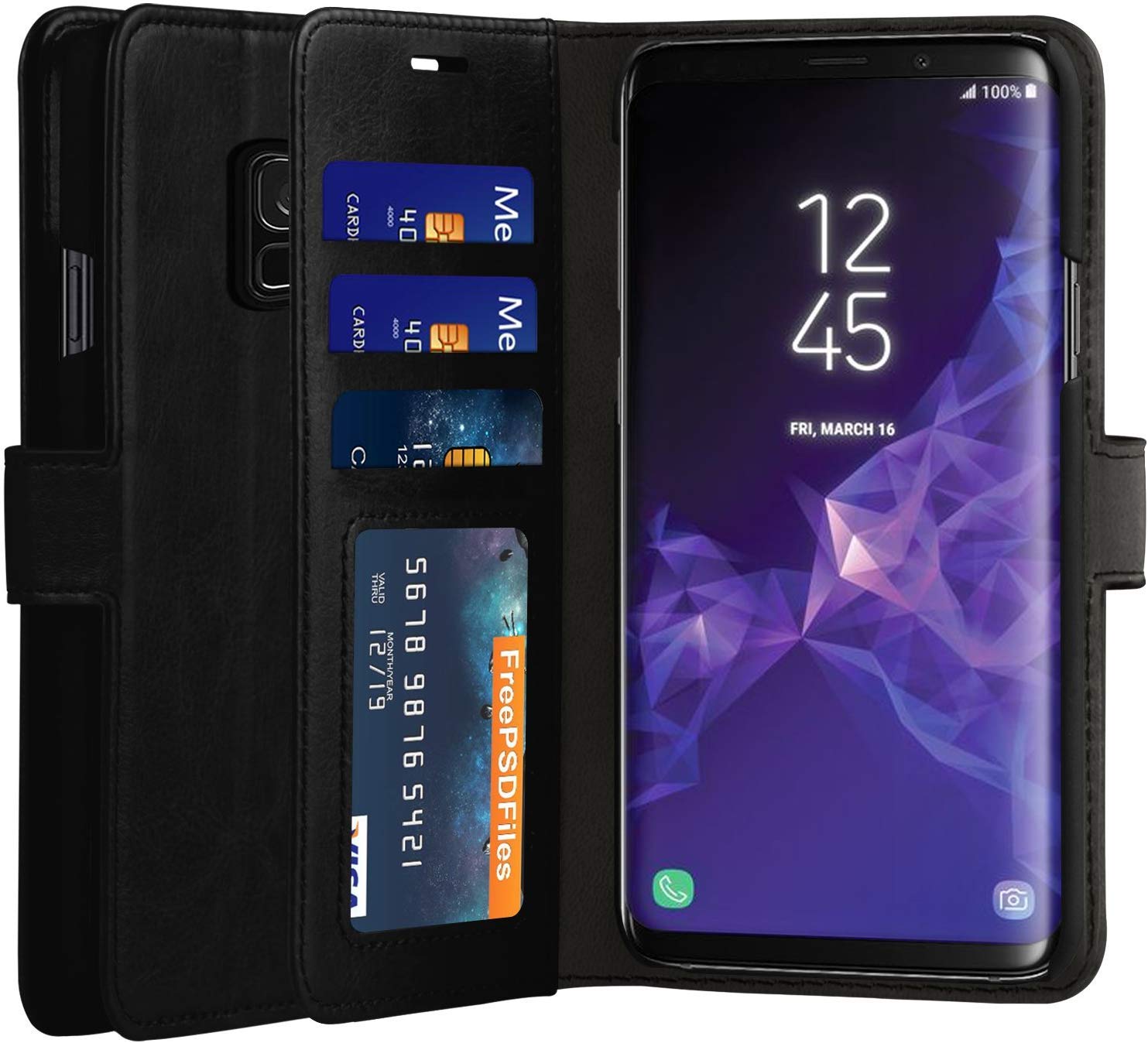 Phone Holder Case Cubevit Galaxy S9 Case, [Support Wireless Charging] Premium PU Leather Wallet Case, [+ Card Slots + Magnetic Closure] Slim Flip Folio Protective Phone Cover For Samsung Galaxy S9 (Bl