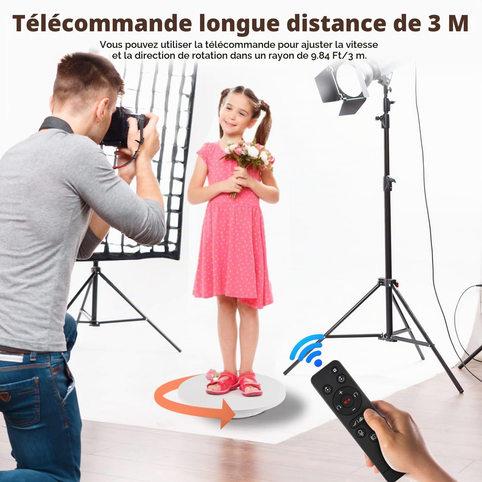 Plateau Tournant Électrique Aomdom, Table Rotative Rechargeable 360°, Vitesse Réglable Direction, Charge 100 kg, Diamètre 42 cm