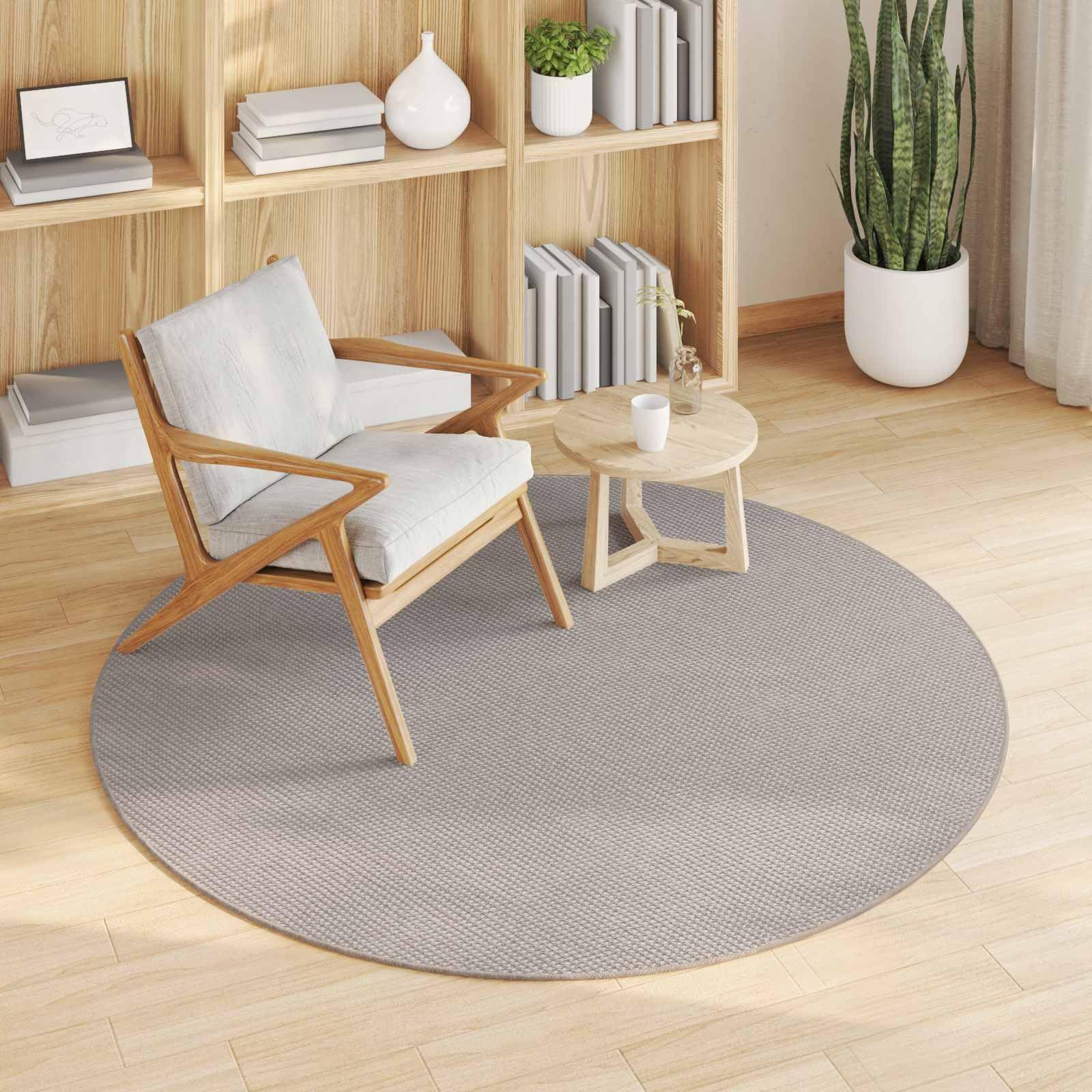 Bereichsteppich rund LUGO Taupe Ø 200 cm aus Polyester rutschfest, pflegeleicht, schallschützend, vielseitig für Innenräume, langlebig, geeignet für Wohnzimmer, Flur, Balkon, Terrasse